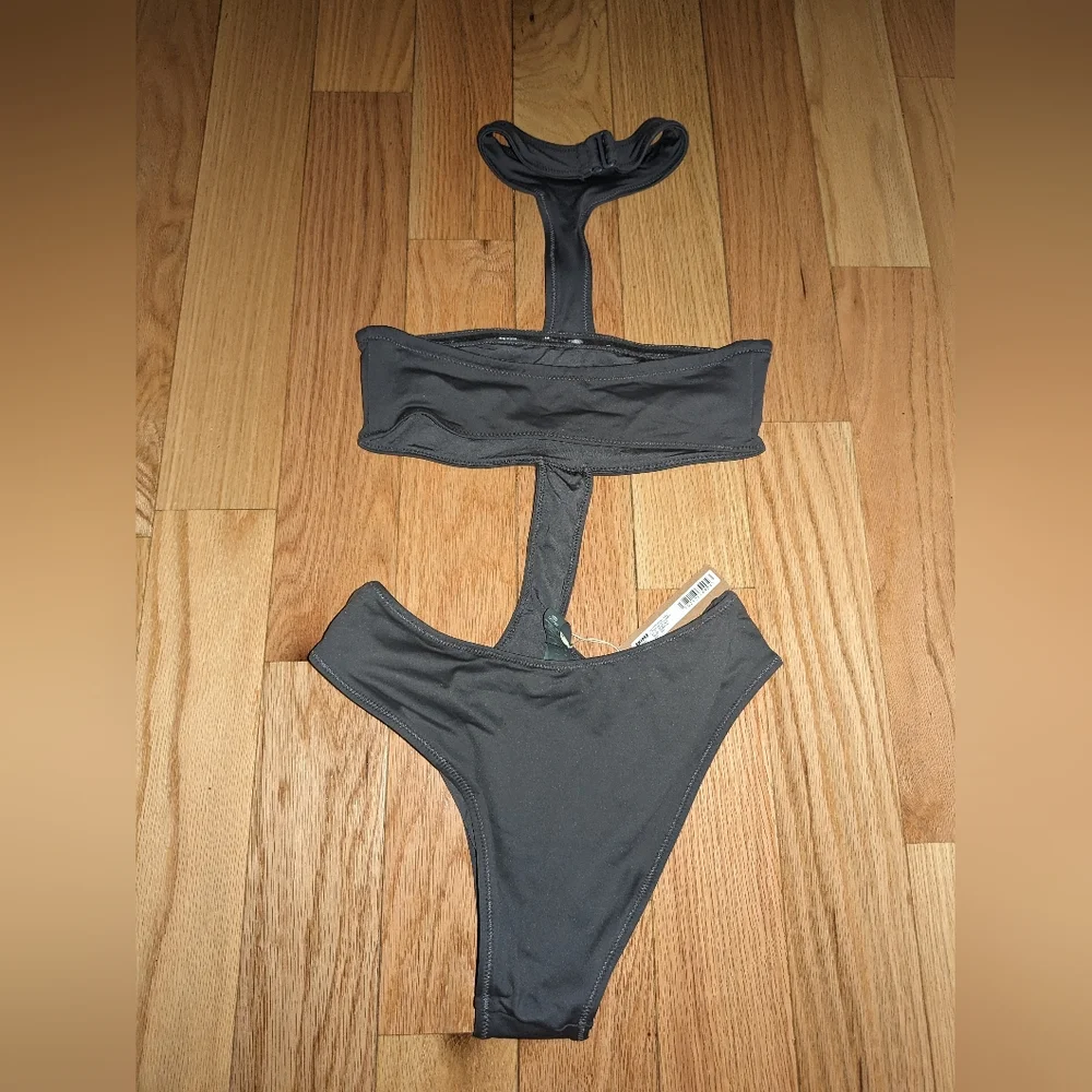 NWT SKIMS SWIM CUT OUT HALTER MONOKINI IN GUNMETAL